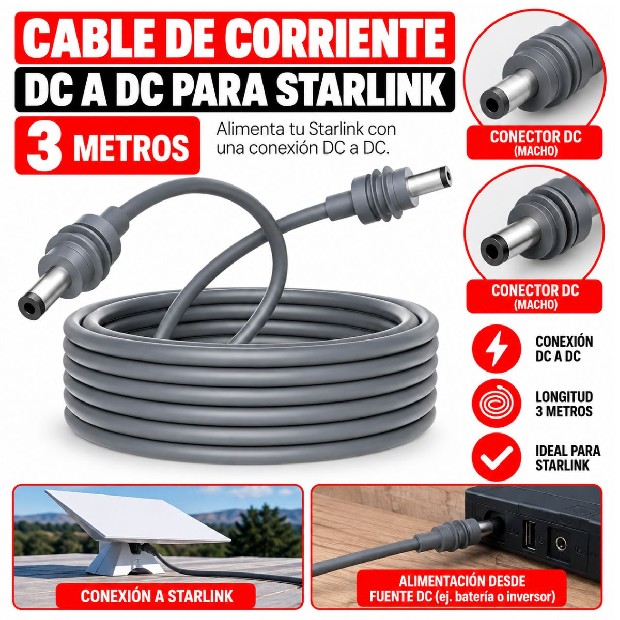&ua CARGADOR CABLE PARA STARLINK 3MTS CORRIENTE DC A DC (6510D)